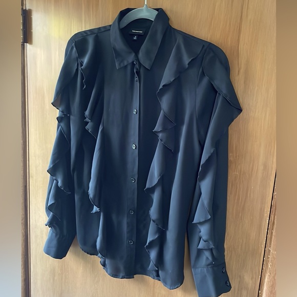 Who What Wear black chiffon tuxedo blouse.Small4-6. semi sheer. - Picture 1 of 5